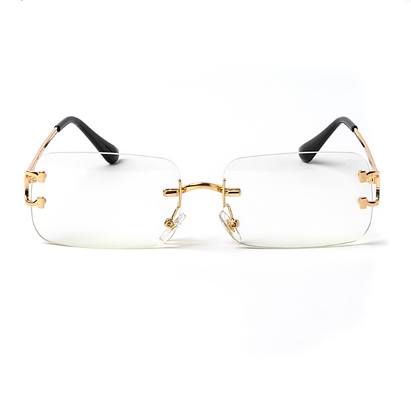 Clear Lens Rectangle Luxury Fashion 90's Retro Women Gold Frame Men Glasses - Picture 3 of 5